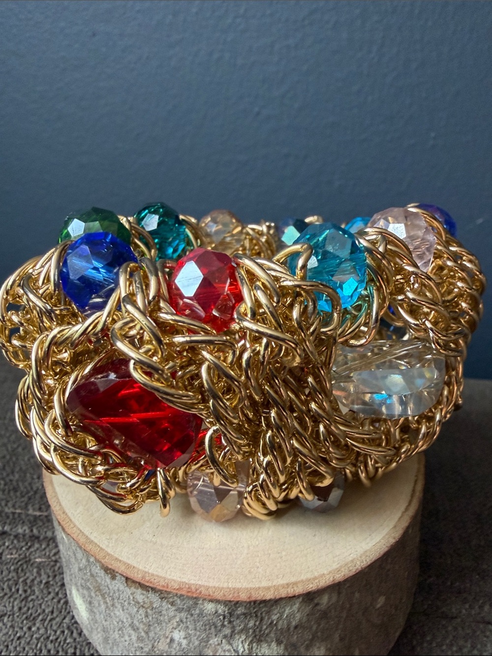 Gold-Tone Multi-Color Crystal Statement Bracelet - Women Jewelry